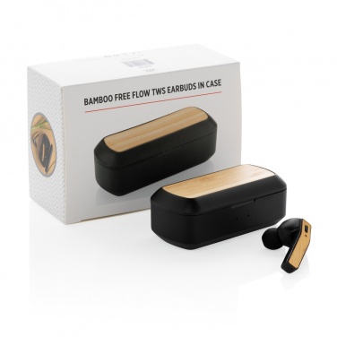Logo trade business gift photo of: Bamboo Free Flow TWS earbuds in case
