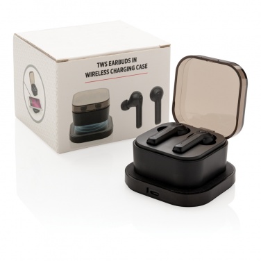 Logo trade advertising products image of: TWS earbuds in wireless charging case