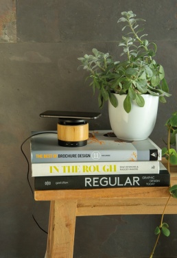 Logotrade corporate gift image of: Bamboo wireless charger speaker