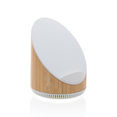Logo trade business gifts image of: Ovate bamboo 5W speaker with 15W wireless charger