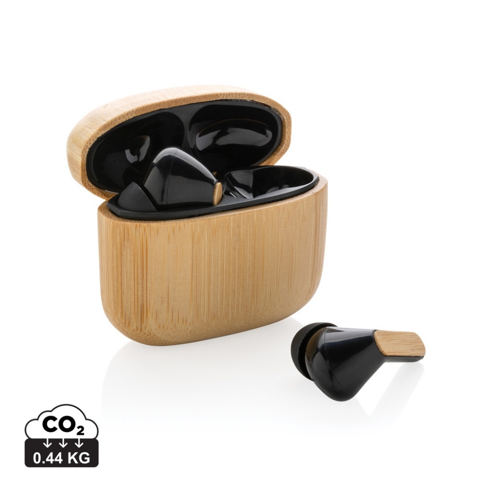 Logotrade corporate gift image of: Bamboo TWS earbuds with RCS recycled plastic
