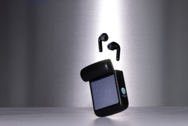 Logo trade corporate gift photo of: Skywave RCS recycled plastic solar earbuds