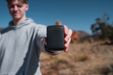 Logotrade promotional merchandise photo of: Skywave RCS recycled plastic solar earbuds