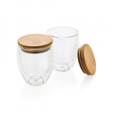 Logotrade promotional product picture of: Double wall borosilicate glass with bamboo lid 250ml 2pc set