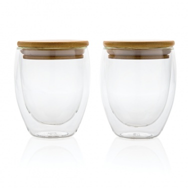 Logo trade promotional gifts picture of: Double wall borosilicate glass with bamboo lid 250ml 2pc set