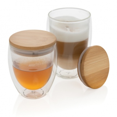 Logotrade promotional giveaways photo of: Double wall borosilicate glass with bamboo lid 250ml 2pc set