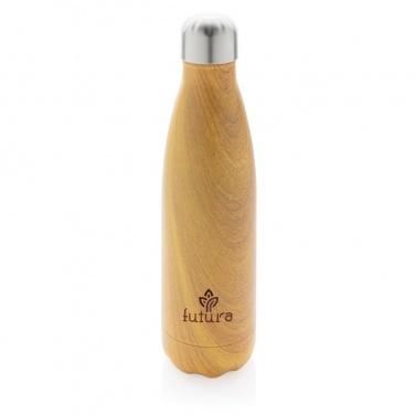 Logo trade promotional merchandise photo of: Vacuum insulated stainless steel bottle with wood print