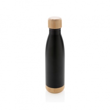 Logo trade business gifts image of: Vacuum stainless steel bottle with bamboo lid and bottom