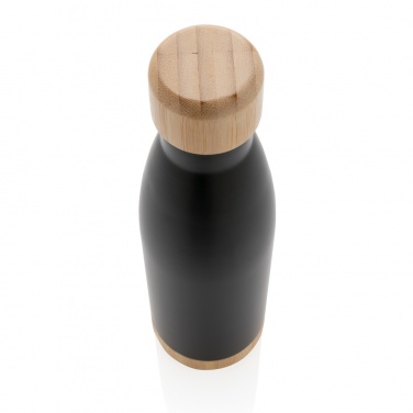 Logo trade business gifts image of: Vacuum stainless steel bottle with bamboo lid and bottom