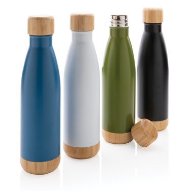 Logo trade advertising products image of: Vacuum stainless steel bottle with bamboo lid and bottom