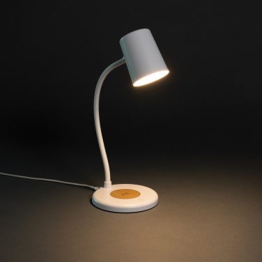 Logo trade promotional products image of: Zenara RCS recycled plastic and cork 15W wireless desk lamp