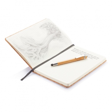 Logo trade corporate gifts image of: A5 notebook with bamboo pen including stylus