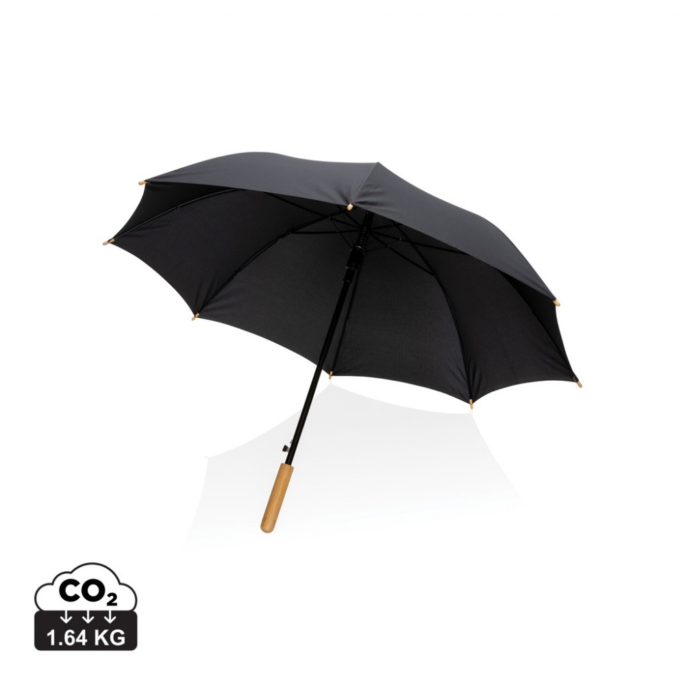 Logo trade corporate gift photo of: 23" Impact AWARE™ RPET 190T auto open bamboo umbrella