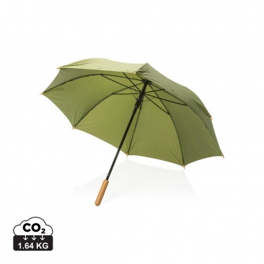 Logo trade business gifts image of: 23" Impact AWARE™ RPET 190T auto open bamboo umbrella