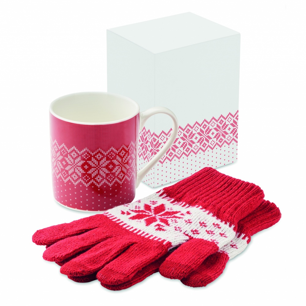 Logo trade promotional gifts image of: Winter gift mug and gloves set