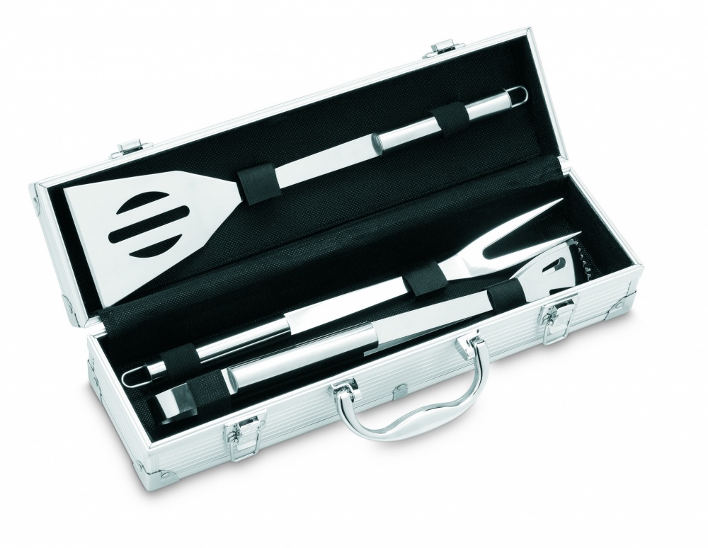Logo trade corporate gift photo of: 3 BBQ tools in aluminium case