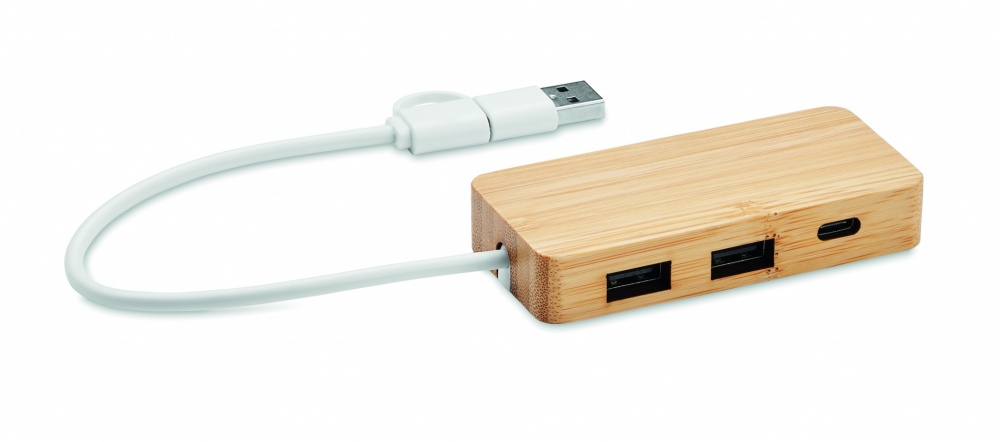 Logo trade promotional products picture of: Bamboo USB 3 ports hub
