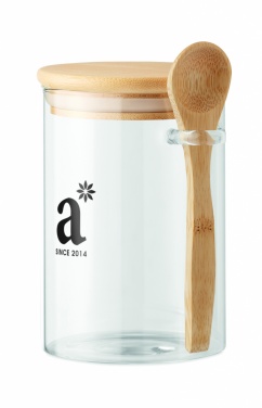 Logo trade promotional giveaway photo of: Glass jar with spoon 600 ml