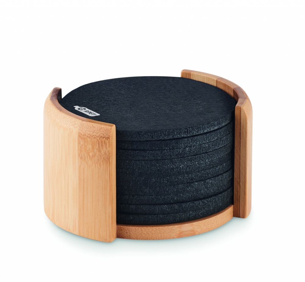 Logotrade promotional giveaway picture of: RPET coasters in bamboo holder