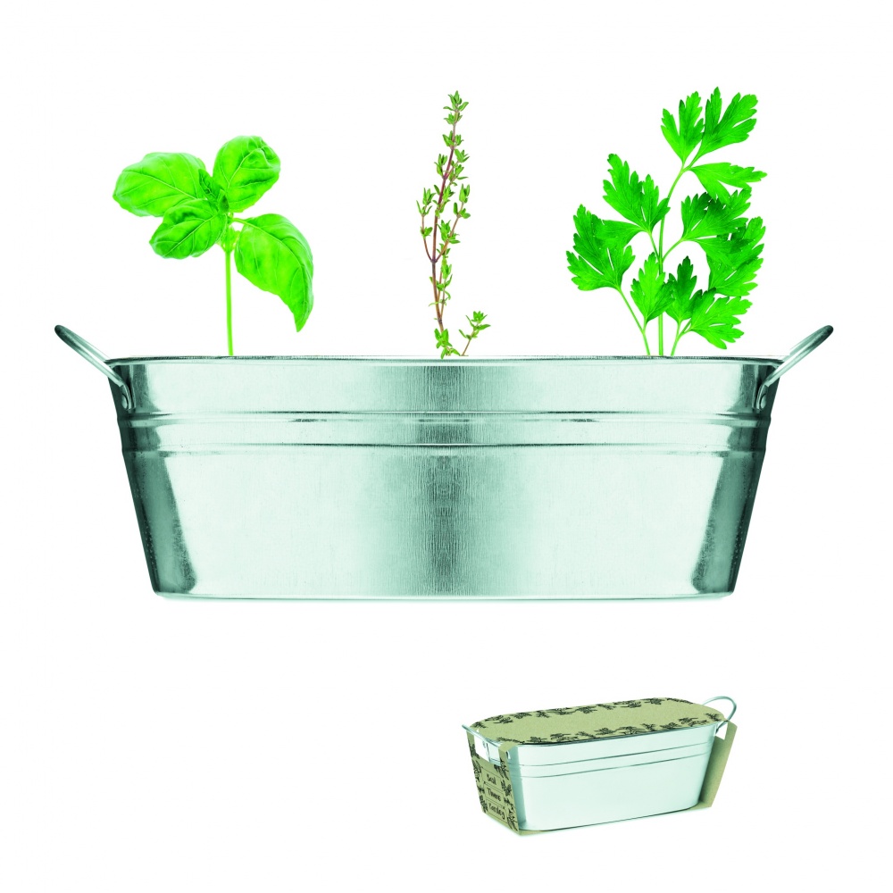 Logo trade promotional gift photo of: Zinc tub with 3 herbs seeds