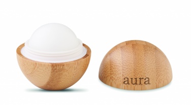 Logo trade corporate gifts image of: Lip balm in round bamboo case