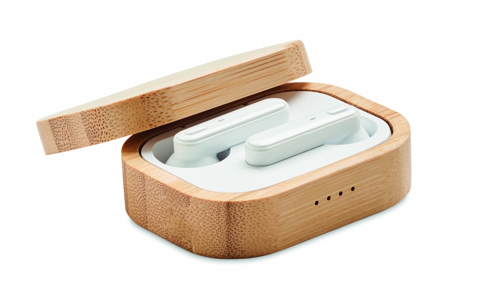 Logo trade advertising products picture of: TWS earbuds in bamboo case