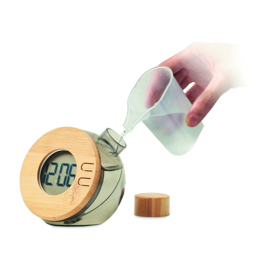 Logotrade promotional product image of: Water powered bamboo LCD clock