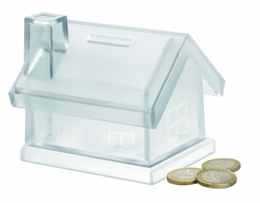 Logo trade promotional gifts image of: Plastic house coin bank