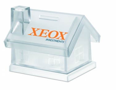 Logo trade corporate gifts image of: Plastic house coin bank