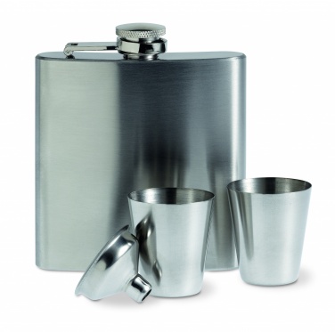 Logo trade promotional merchandise image of: Slim hip flask w 2 cups set
