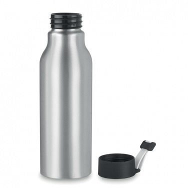 Logo trade promotional items image of: Single-walled 500 ml aluminum bottle with a PP cap and a silicone strap