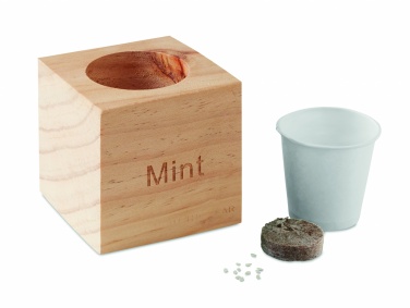 Logo trade business gifts image of: Herb pot wood "MINT"