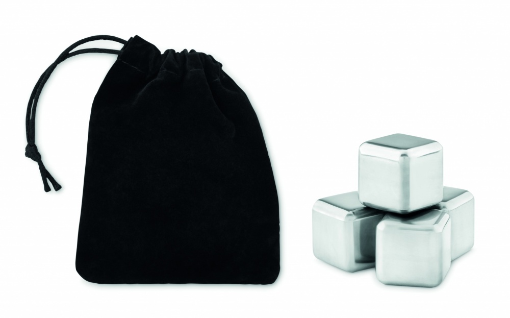 Logo trade corporate gifts picture of: Set of 4 SS ice cubes in pouch