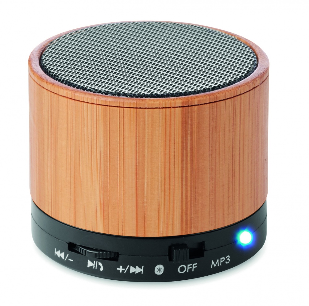 Logotrade promotional product image of: Round Bamboo wireless speaker