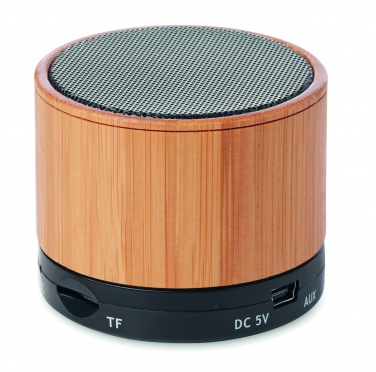 Logotrade promotional item picture of: Round Bamboo wireless speaker