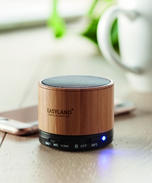 Logo trade promotional giveaway photo of: Round Bamboo wireless speaker
