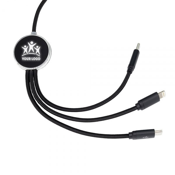 Logo trade promotional items picture of: 3in1 long cable with elighted logo for engraving, W201TG
