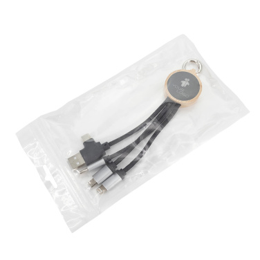 Logo trade promotional items image of: 4-in-1 cable with elighted logo in a wooden casing, LH-ZMU05