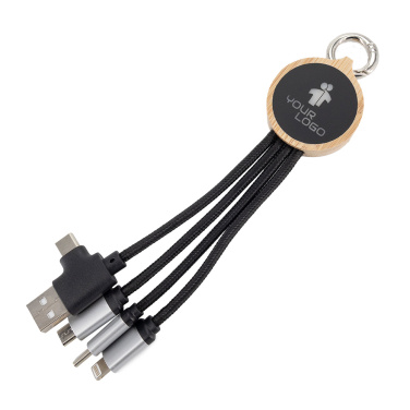 Logo trade promotional merchandise image of: 4-in-1 cable with elighted logo in a wooden casing, LH-ZMU05