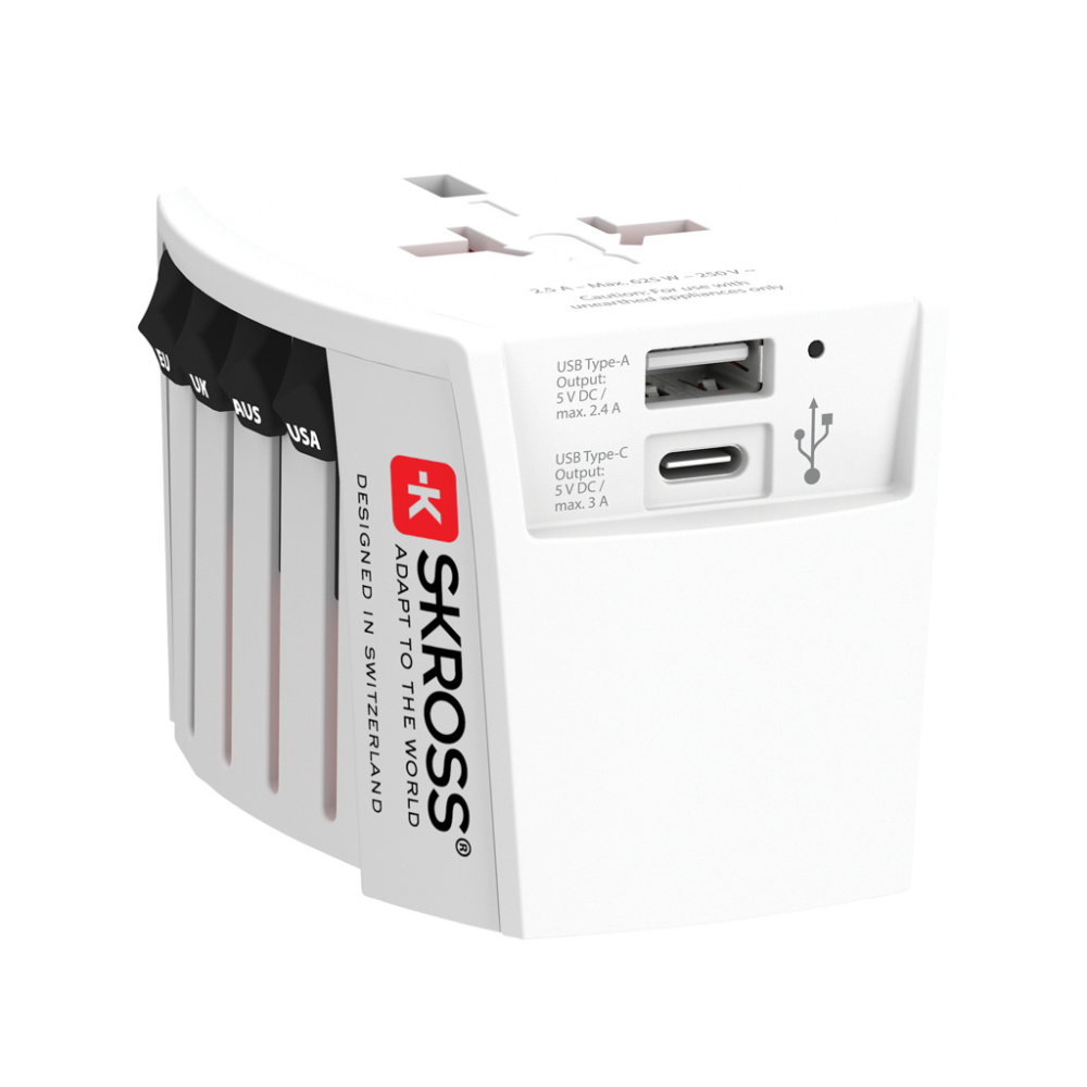 Logo trade business gifts image of: SKROSS World Travel Adapter MUV 2-pole with USB A and C