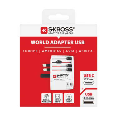 Logotrade promotional gift picture of: SKROSS World Travel Adapter MUV 2-pole with USB A and C