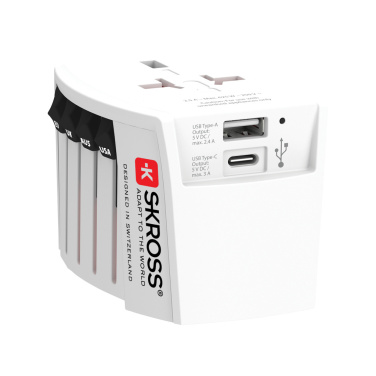 Logotrade promotional merchandise photo of: SKROSS World Travel Adapter MUV 2-pole with USB A and C