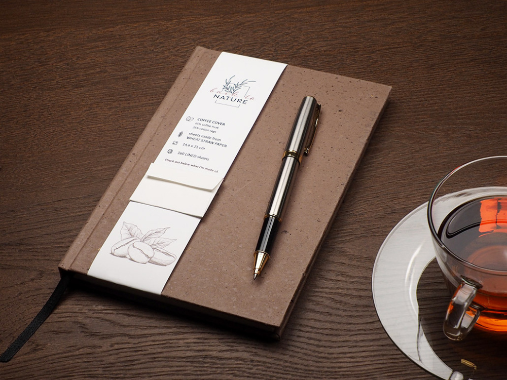Logo trade promotional giveaways image of: Recycled Coffee Notebook 209733900