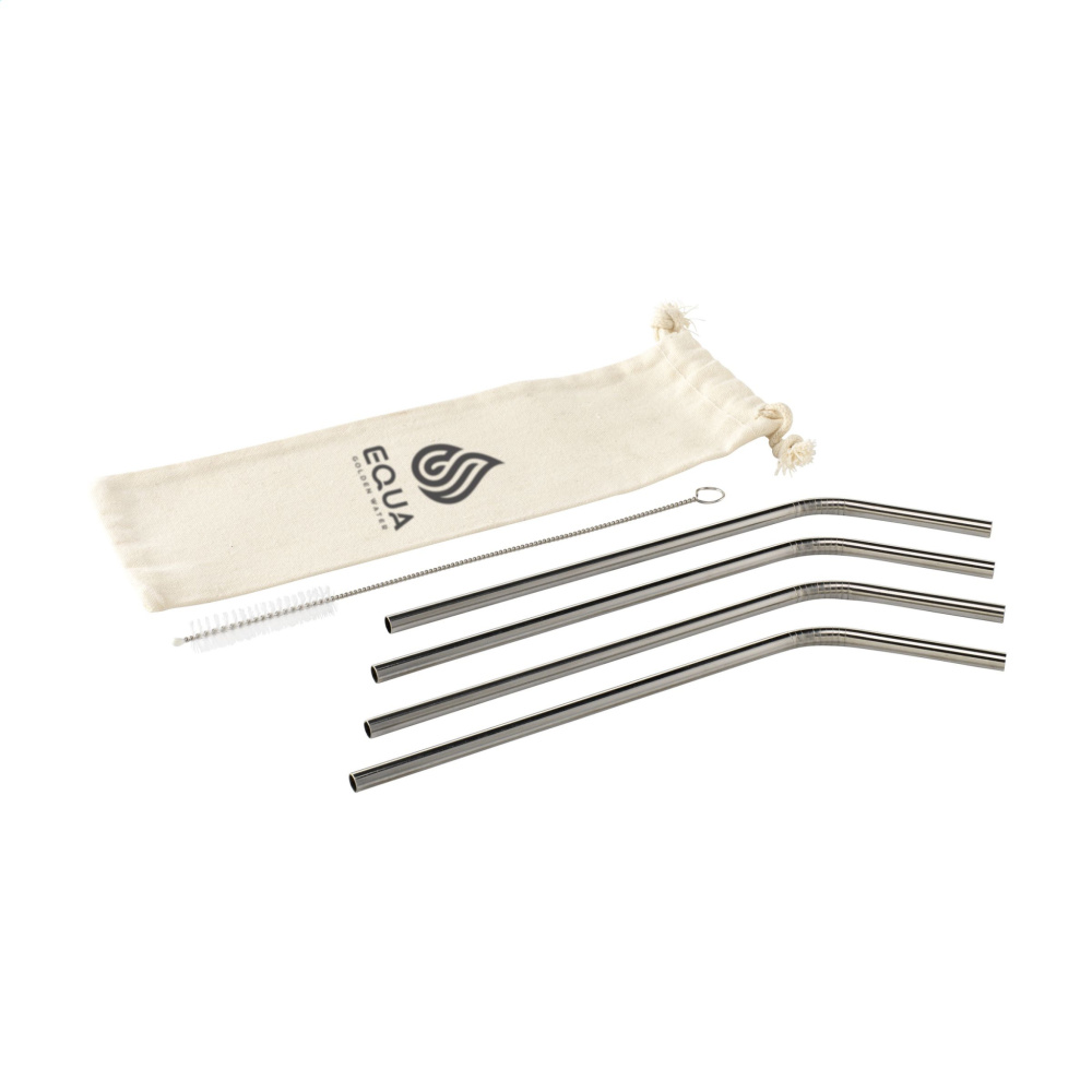 Logo trade advertising product photo of: ECO RVS 4 pieces ECO Straw Set stainless-steel straws