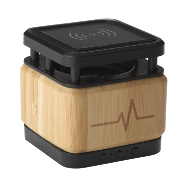 Logo trade promotional merchandise image of: Bamboo Block Speaker with wireless charger