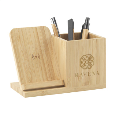 Logo trade promotional product photo of: Bamboo Boss 15W charger/pen holder