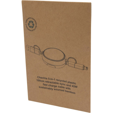 Logotrade promotional products photo of: Chechia 5-in-1 recycled plastic 100 cm retractable data sync and 45W fast charge cable
