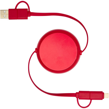 Logotrade promotional product image of: Alasia 5-in-1 100 cm recycled plastic and aluminium retractable data sync and 45W fast charge cable