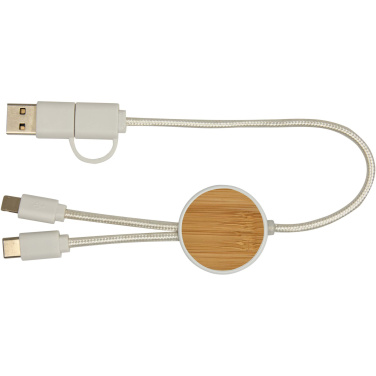 Logo trade promotional merchandise photo of: Chechia 5-in-1 recycled plastic 30 cm data sync and 27W fast charge cable with bamboo details