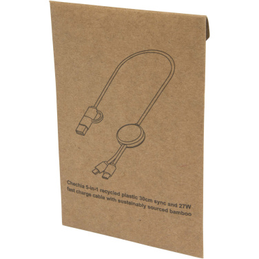 Logo trade promotional gifts image of: Chechia 5-in-1 recycled plastic 30 cm data sync and 27W fast charge cable with bamboo details